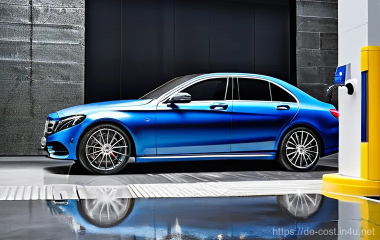 자동차 세차 비용 - **Prompt 1: Modern Automatic Car Wash Experience**
A sleek, modern German sedan, like a silver M...