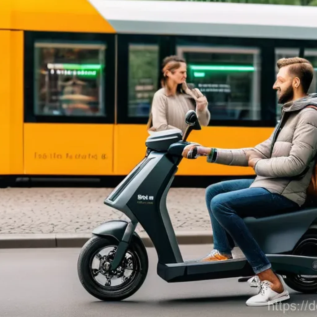 교통비 절약법 - A vibrant German city scene at golden hour, showcasing various smart and cost-effective mobility sol...