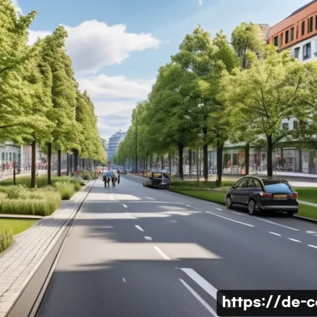 월세 비용 - A detailed urban scene contrasting a bustling German city center and a quieter suburban area: on the...