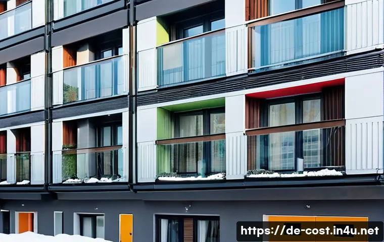 집 공과금 평균 - A modern German apartment building in a bustling urban neighborhood of Munich during winter, showing...