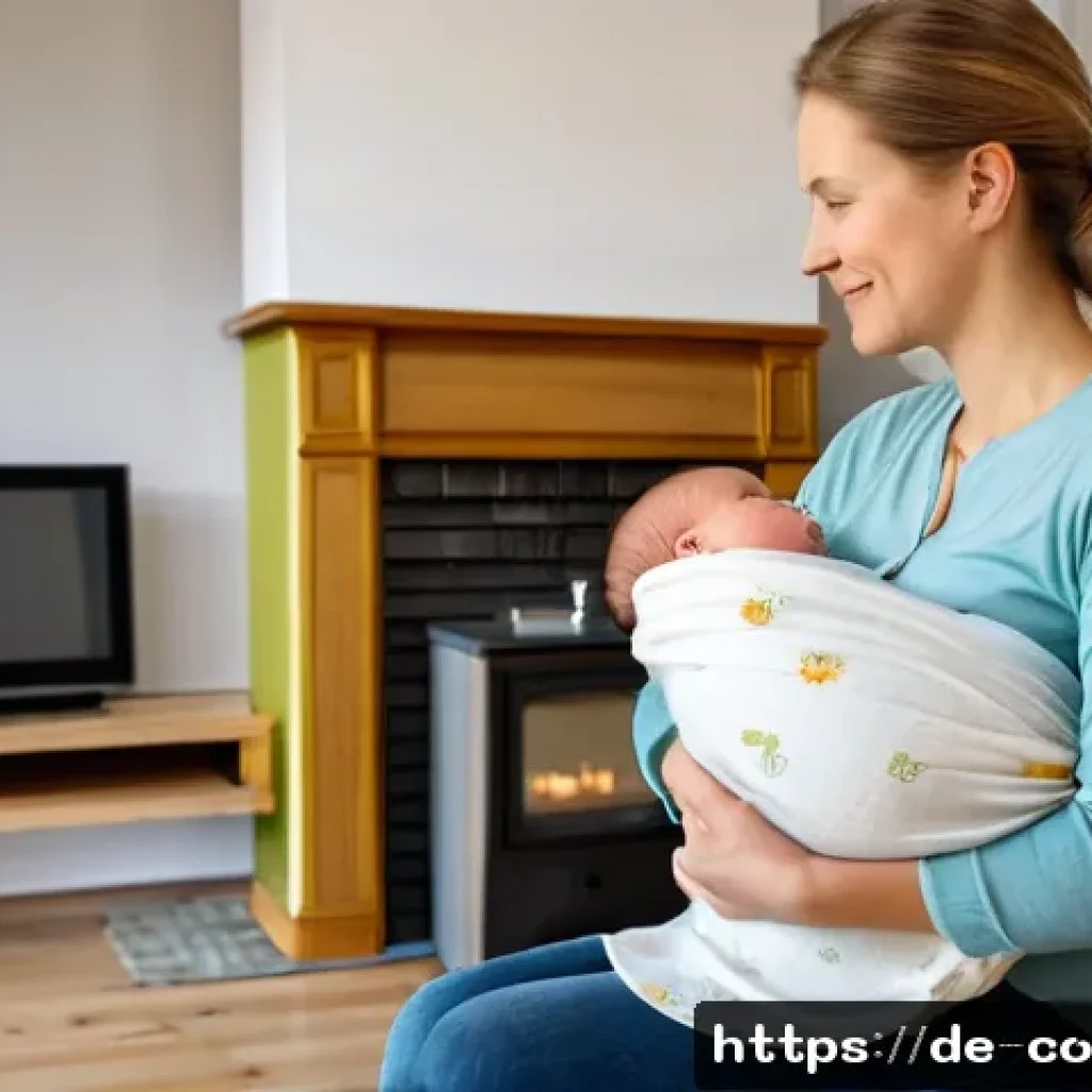 산후조리원 비용 - A warm and cozy home setting in Germany showing a midwife visiting a young mother in her living room...