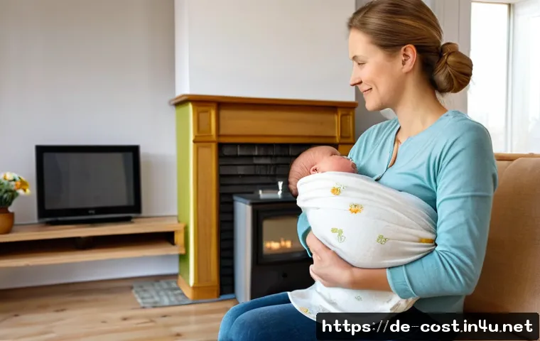 산후조리원 비용 - A warm and cozy home setting in Germany showing a midwife visiting a young mother in her living room...