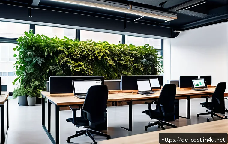 디지털 기기 렌탈비 - A modern coworking space in Berlin with diverse professionals using rented tech devices: people work...