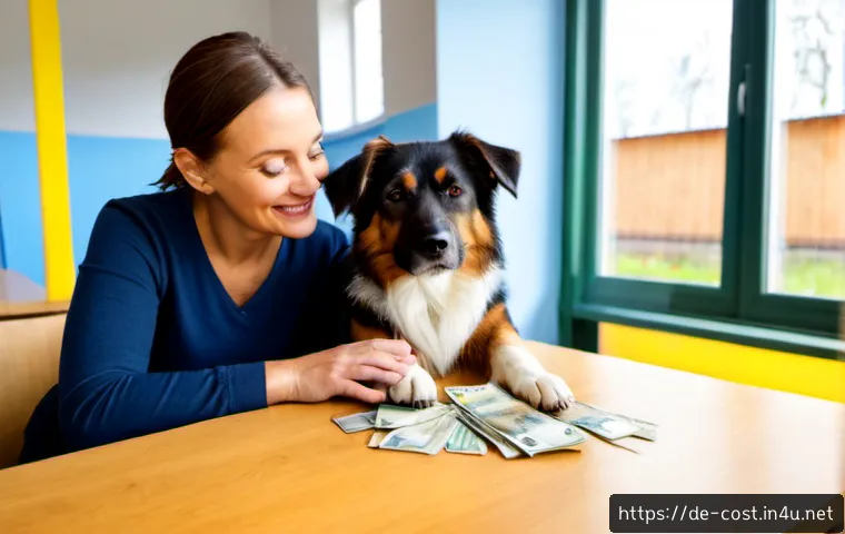 Home 17 입양 비용 - Photorealistic German animal shelter adoption consultation, a middle-aged couple warmly meeting a re...